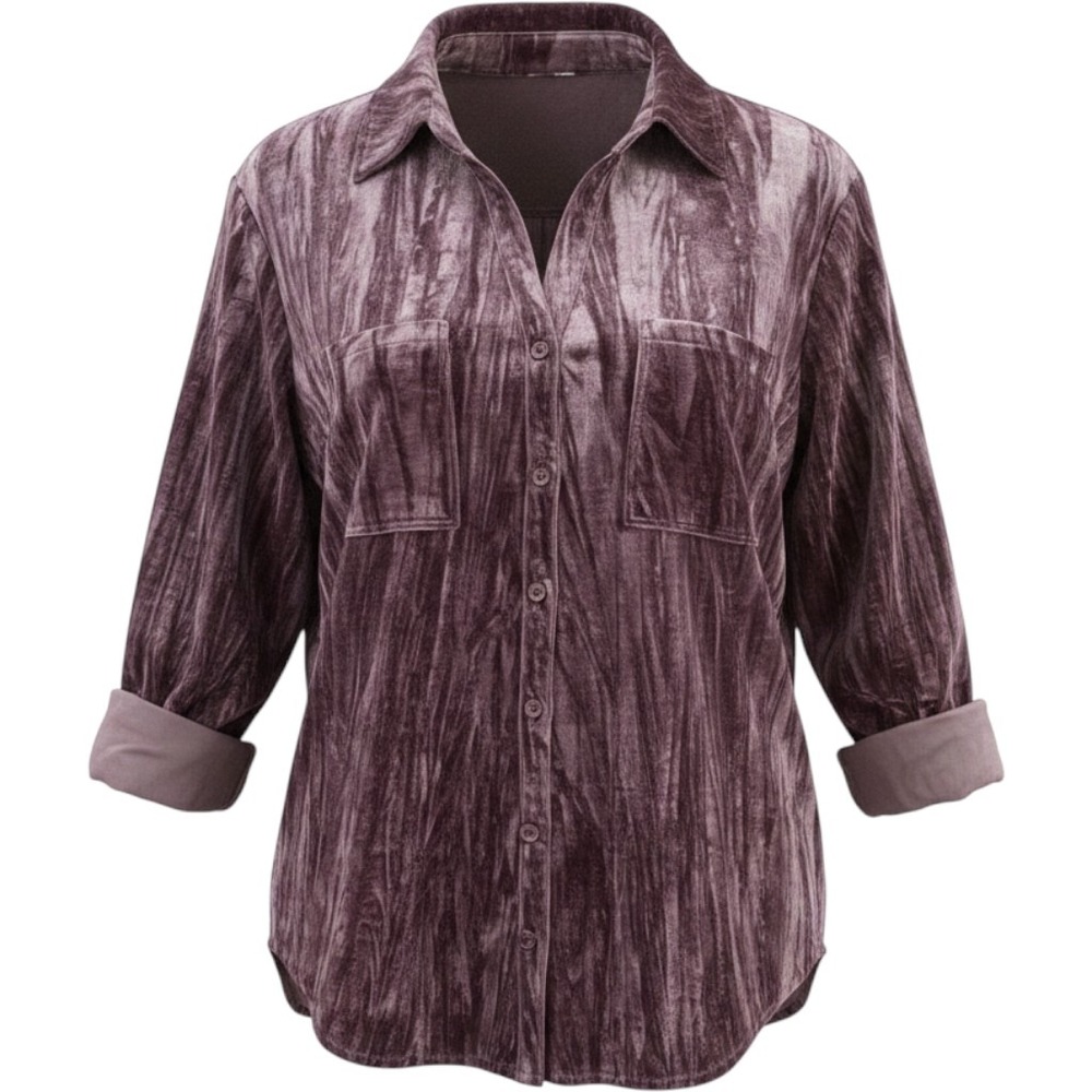 Maurices Womens XL Crushed Velvet Button Down Shirt Mauve Long Sleeve Grunge Top